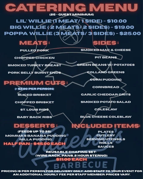 Printable Willieboy's Barbecue catering menu flyer